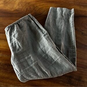 EILEEN FISHER 100% Linen Slightly Tapered Cropped Pants Sz MP Sage Green Casual